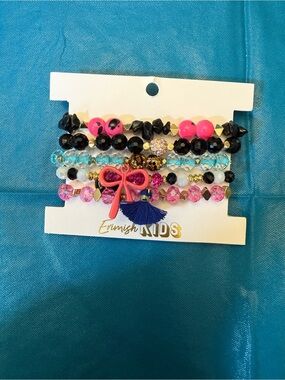 Black & Pink Bow Ermish Kids Bracelet Set